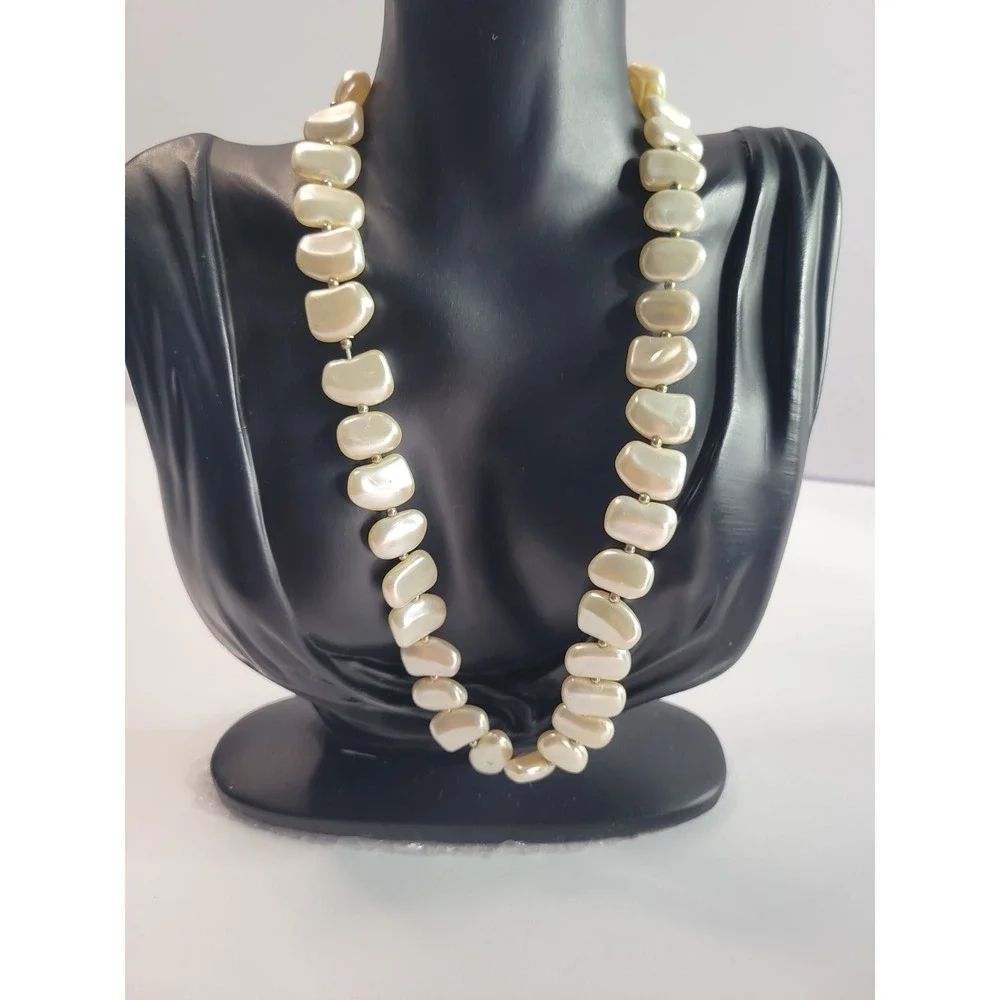 Cream Ivory Chunky Beaded Necklace Pearly Irregular Statement Organic Modern